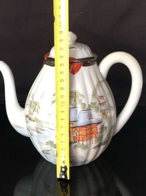 Antique Japanese Taisho period Kutani porcelain Chocolate Pot- hand painted Mt fuji landscape. 1lt