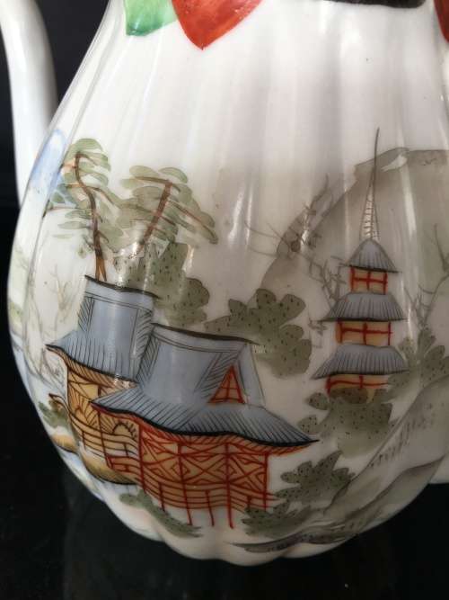 Antique Japanese Taisho period Kutani porcelain Chocolate Pot- hand painted Mt fuji landscape. 1lt