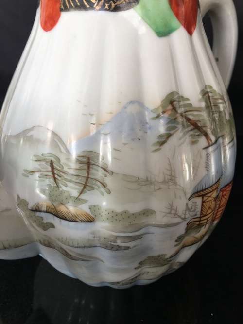 Antique Japanese Taisho period Kutani porcelain Chocolate Pot- hand painted Mt fuji landscape. 1lt