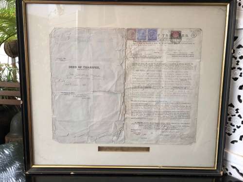 WOW !!! FRAMED ORIGINAL DEED OF TRANSFER FOR "COLONIAL MUTUAL" ADDERLEY STREET CAPE TOWN DATED 1883