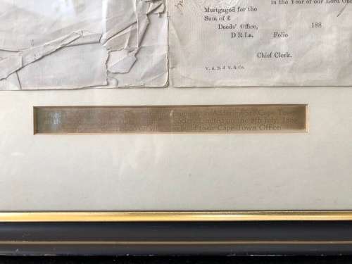 WOW !!! FRAMED ORIGINAL DEED OF TRANSFER FOR "COLONIAL MUTUAL" ADDERLEY STREET CAPE TOWN DATED 1883