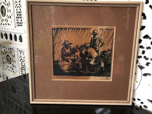 WOW !!! FRAMED ORIGINAL LIMITED EDITION ANTIQUE LINOCUT 1/12 SIGNED T.LILIESTROM - DATED