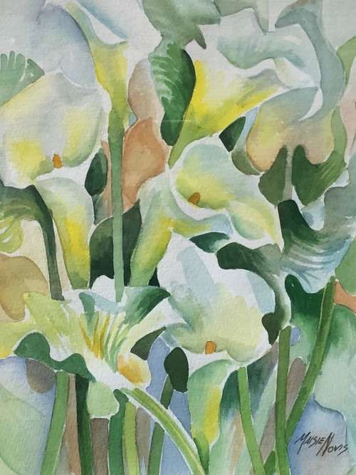 WOW !!! STUNNING FRAMED WATERCOLOUR BY MAISIE NOVIS STILL LIFE OF FLOWERS - ARUM LILIES