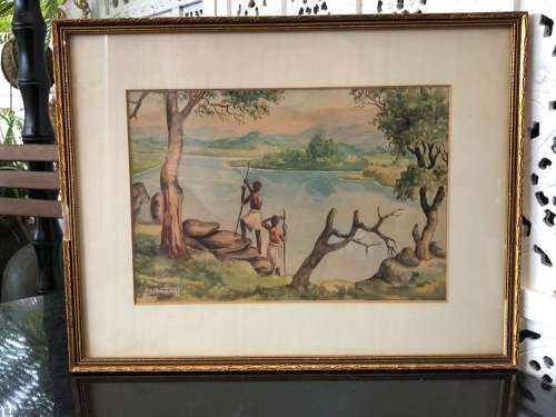 WOW !!! BEAUTIFUL ORIGINAL WATERCOLOR SIGNED MUSANGA - FRAMED BEHIND GLASS