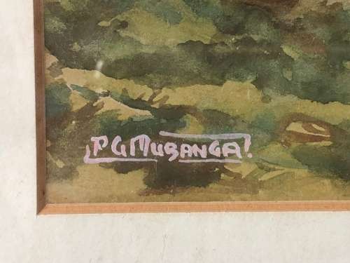 WOW !!! BEAUTIFUL ORIGINAL WATERCOLOR SIGNED MUSANGA - FRAMED BEHIND GLASS