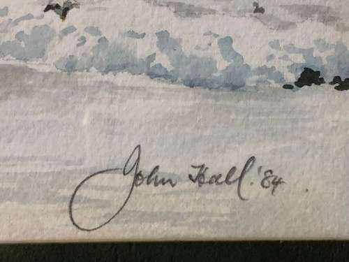 STUNNING FRAMED ORIGINAL JOHN HALL WATERCOLOR SEASCAPE TABLE MOUNTAIN FROM BLOUBERG DATED 1984