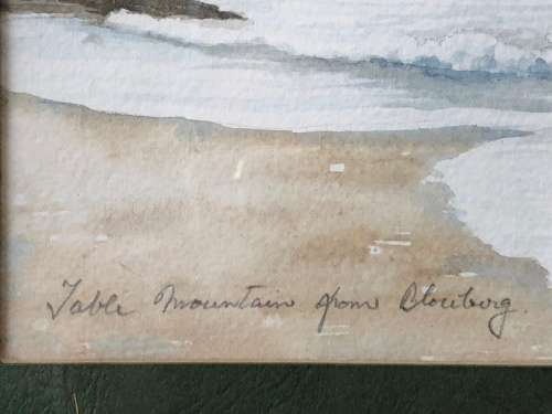 STUNNING FRAMED ORIGINAL JOHN HALL WATERCOLOR SEASCAPE TABLE MOUNTAIN FROM BLOUBERG DATED 1984
