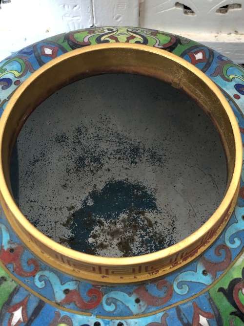 Huge Lidded Tripos Chinese Cloisonne Incense Burner