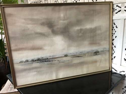 DIANE SEYMOUR SA ARTIST ORIGINAL LARGE WATERCOLOR OF "THE PINK PANS" SWA 1982 - FRAMED UNSIGNED