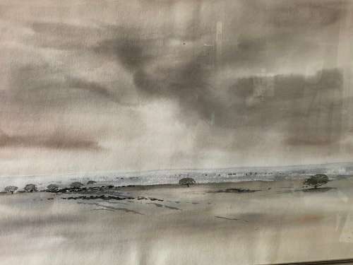 DIANE SEYMOUR SA ARTIST ORIGINAL LARGE WATERCOLOR OF "THE PINK PANS" SWA 1982 - FRAMED UNSIGNED