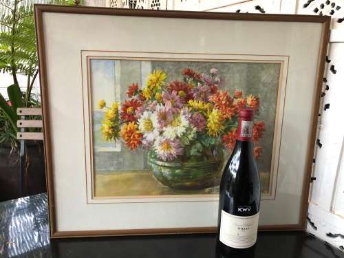 WOW !! ARNOLD STUTZ (1869-1945) SWISS ARTIST - WATERCOLOR STILL LIFE OF FLOWERS - SIGNED AND FRAMED