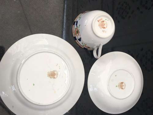 Delightful Collectible Antique Phoenix China Tuscan England Blue & Orange Tea Trio