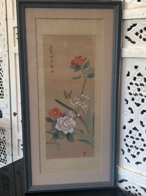 WOW !!! FANTASTIC CHINESE WATERCOLOR ON SILK SIGNED WITH CALLIGRAPHY