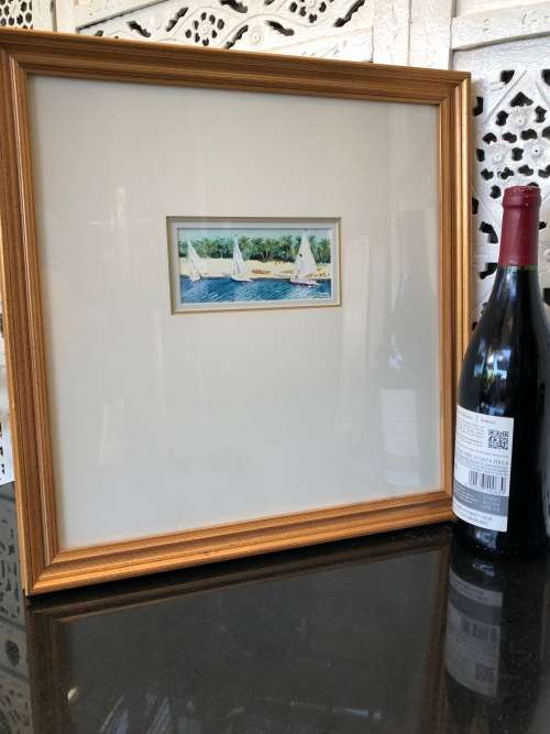 WOW !!! BEAUTIFUL FRAMED WATERCOLOR OF BOATS MOORED ON A BEACH SIGNED JOHN'O ASWAN 1994