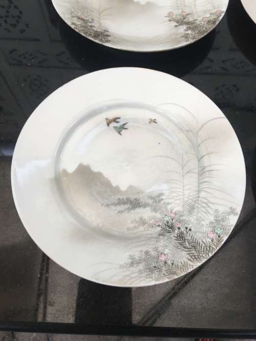 Lot Absolutely Stunning Antique Japanese Eggshell Kutani Hand Painted Porcelain Bird Plates signed