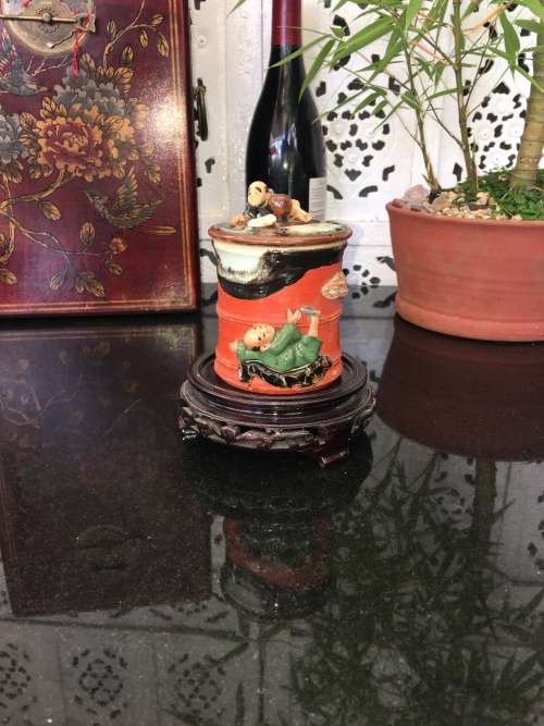 Ultra Rare Antique Japanese Meiji Sumida Gawa Pottery  Pot & Lid By Inoue Ryosai. - Clearly Marked