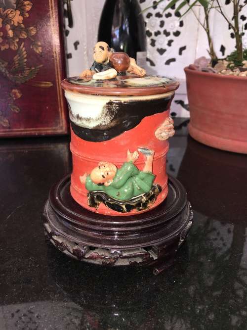 Ultra Rare Antique Japanese Meiji Sumida Gawa Pottery  Pot & Lid By Inoue Ryosai. - Clearly Marked