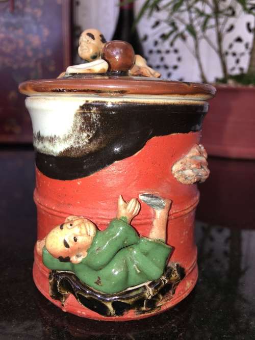 Ultra Rare Antique Japanese Meiji Sumida Gawa Pottery  Pot & Lid By Inoue Ryosai. - Clearly Marked