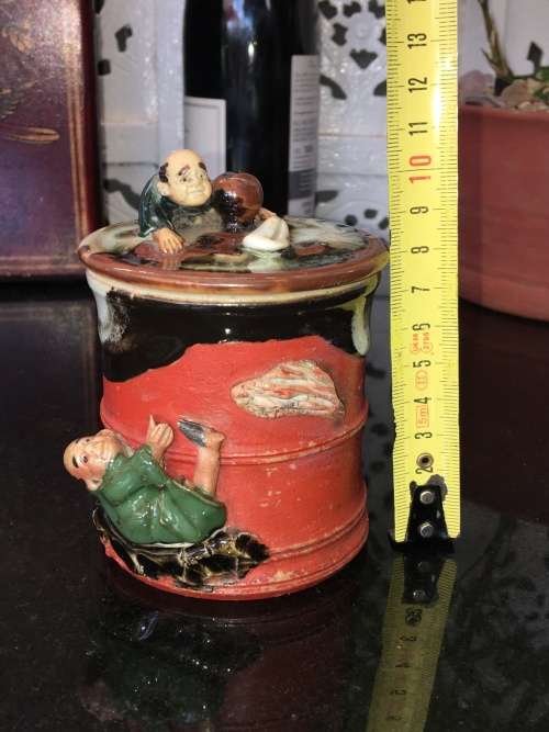 Ultra Rare Antique Japanese Meiji Sumida Gawa Pottery  Pot & Lid By Inoue Ryosai. - Clearly Marked