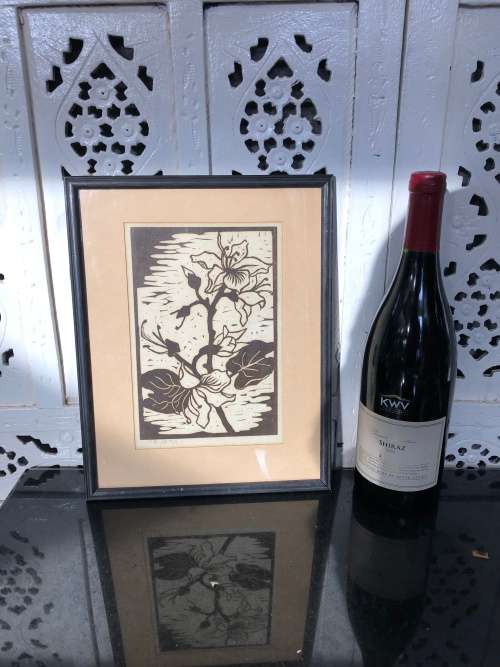 WOW !!! FRAMED ORIGINAL GREGOIRE BOONZAIER  LINOCUT SIGNED IN PENCIL AND DATED 1974