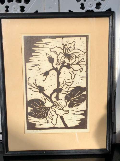 WOW !!! FRAMED ORIGINAL GREGOIRE BOONZAIER  LINOCUT SIGNED IN PENCIL AND DATED 1974
