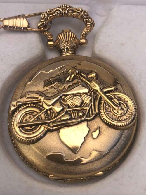 WOW !!!! STUNNING GOLD PLATED CARDINAL QUARTZ POCKET WATCH WITH FOB CHAIN - BOXED