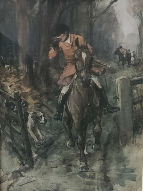 WOW !!! STUNNING HUNTING PRINT IN A GORGEOUS GOLDEN FRAME - BEHIND GLASS