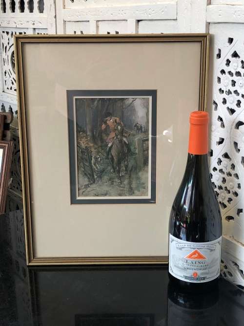WOW !!! STUNNING HUNTING PRINT IN A GORGEOUS GOLDEN FRAME - BEHIND GLASS