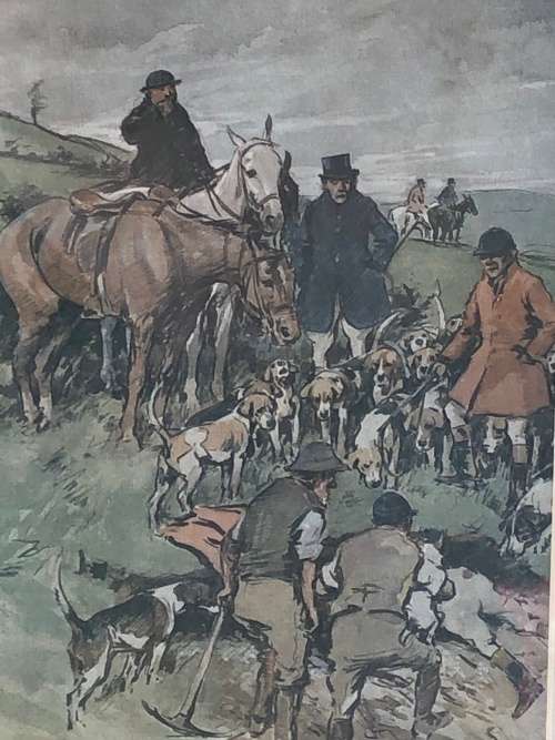 WOW !!! STUNNING HUNTING PRINT IN A GORGEOUS GOLDEN FRAME - BEHIND GLASS