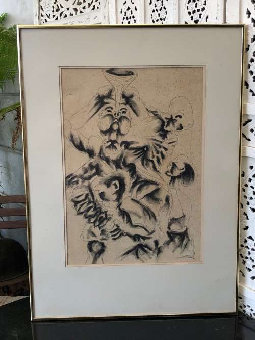 RARE INVESTMENT ART !! SA ARTIST STANLEY BONGANI NKOSI (1945 - 1988) ORIGINAL SKETCH DATED 1971