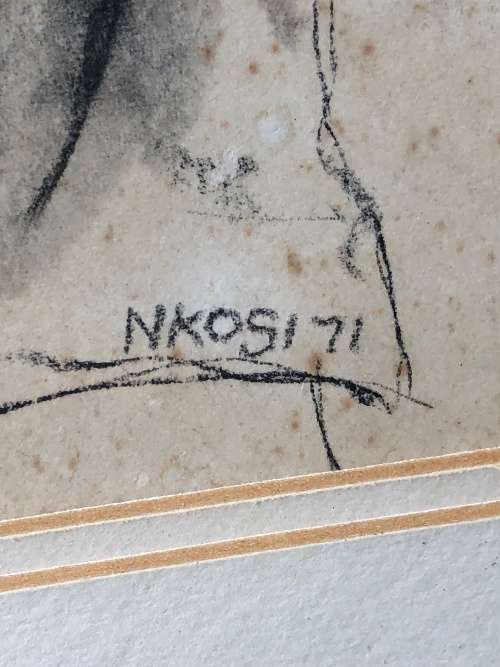 RARE INVESTMENT ART !! SA ARTIST STANLEY BONGANI NKOSI (1945 - 1988) ORIGINAL SKETCH DATED 1971