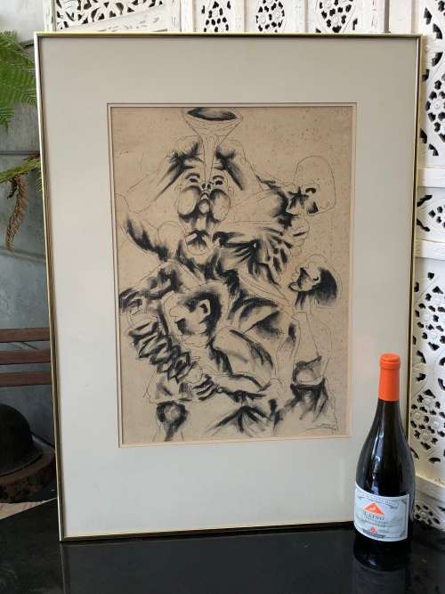 RARE INVESTMENT ART !! SA ARTIST STANLEY BONGANI NKOSI (1945 - 1988) ORIGINAL SKETCH DATED 1971