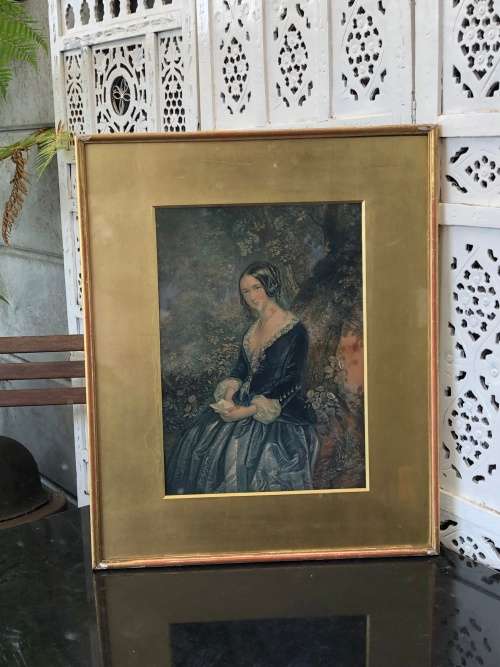 WOW !!! GEORGE BAXTER (1804 - 1867) 19th CENTURY COLOR PRINT TITLED "THE DAY BEFORE MARRIAGE"
