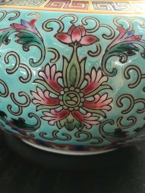 Stunning Vintage c1970s Zhongguo Zhi Zao Green Enamel Hand Painted Large Creamer 300ml