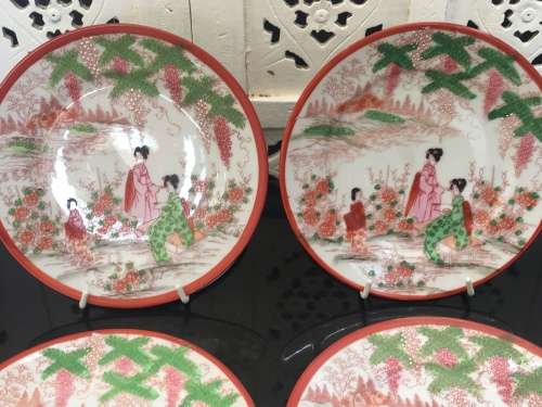 Lot Beautiful c1930's  Japanese Nippon Tokusei Marked Translucent Hand Painted 18.5cm Plates x 6