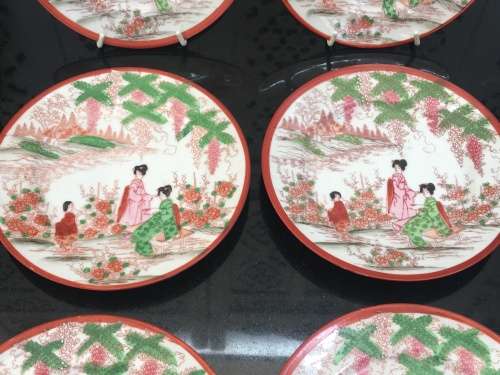 Lot Beautiful c1930's  Japanese Nippon Tokusei Marked Translucent Hand Painted 18.5cm Plates x 6