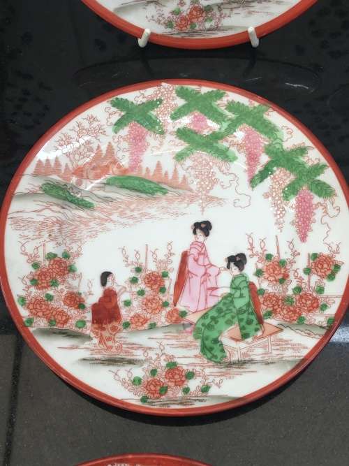 Lot Beautiful c1930's  Japanese Nippon Tokusei Marked Translucent Hand Painted 18.5cm Plates x 6