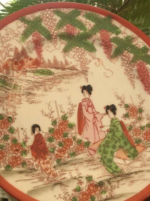 Lot Beautiful c1930's  Japanese Nippon Tokusei Marked Translucent Hand Painted 18.5cm Plates x 6