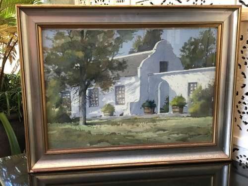 WOW !!! DOUGLAS TREASURE(1917-1995) SOUGHT AFTER SA ARTIST - ORIGINAL WATERCOLOR FRAMED BEHIND GLASS