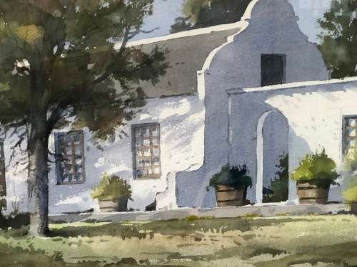 WOW !!! DOUGLAS TREASURE(1917-1995) SOUGHT AFTER SA ARTIST - ORIGINAL WATERCOLOR FRAMED BEHIND GLASS