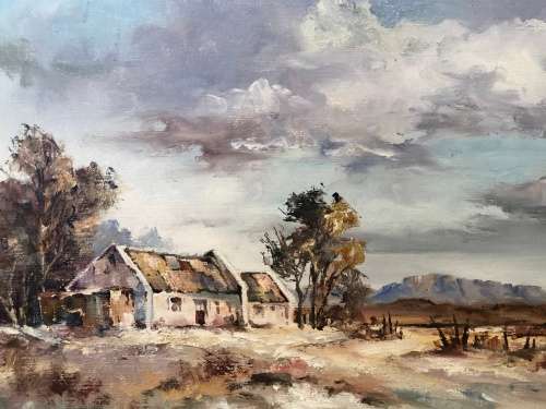 WOW !!! ROBERT HABER (1929 - 1998) - LISTED SA ARTIST - OIL ON BOARD LANDSCAPE - FRAMED AND SIGNED