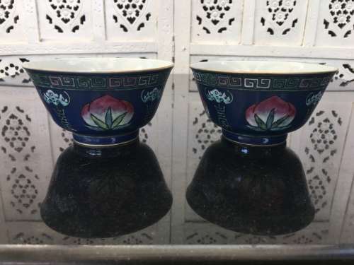 Genuine Chinese Yongzheng c1723-1735 Qing Dynasty Bowls.  Longevity Peach & Bat- Blessings symbol