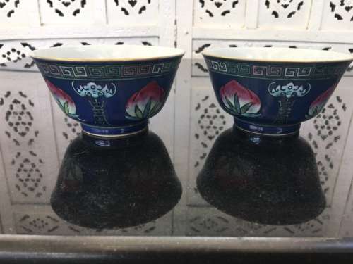 Genuine Chinese Yongzheng c1723-1735 Qing Dynasty Bowls.  Longevity Peach & Bat- Blessings symbol