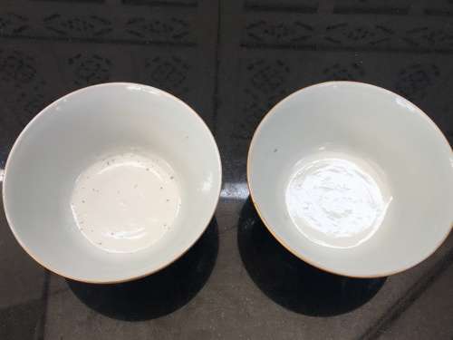Genuine Chinese Yongzheng c1723-1735 Qing Dynasty Bowls.  Longevity Peach & Bat- Blessings symbol