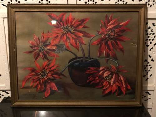 WOW !!! VINTAGE TRETCHIKOFF - DYING POINTSETTIA`S FRAMED PRINT
