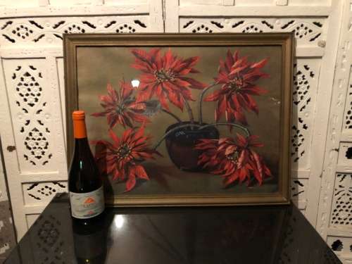WOW !!! VINTAGE TRETCHIKOFF - DYING POINTSETTIA`S FRAMED PRINT