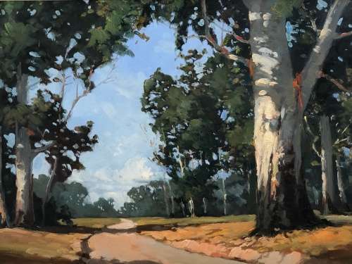 INVESTMENT ART !! TITTA FASCIOTTI (SA 1927-1993) ORIGINAL OIL ON BOARD LANDSCAPE - SIGNED AND FRAMED