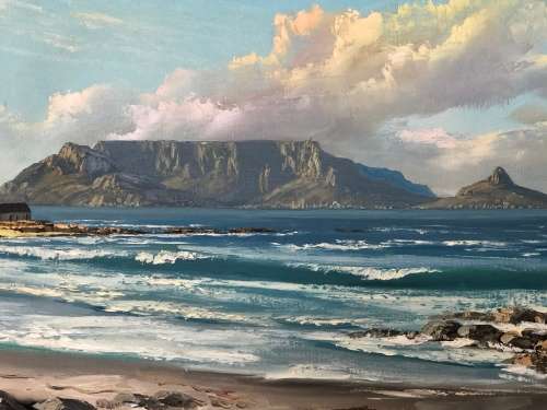 INVESTMENT ART~ ACCLAIMED ARTIST MICHAEL ALBERTYN OIL ON CANVAS OF TABLE MOUNTAIN - FRAMED