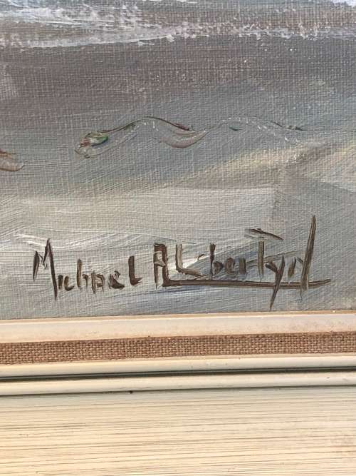 INVESTMENT ART~ ACCLAIMED ARTIST MICHAEL ALBERTYN OIL ON CANVAS OF TABLE MOUNTAIN - FRAMED