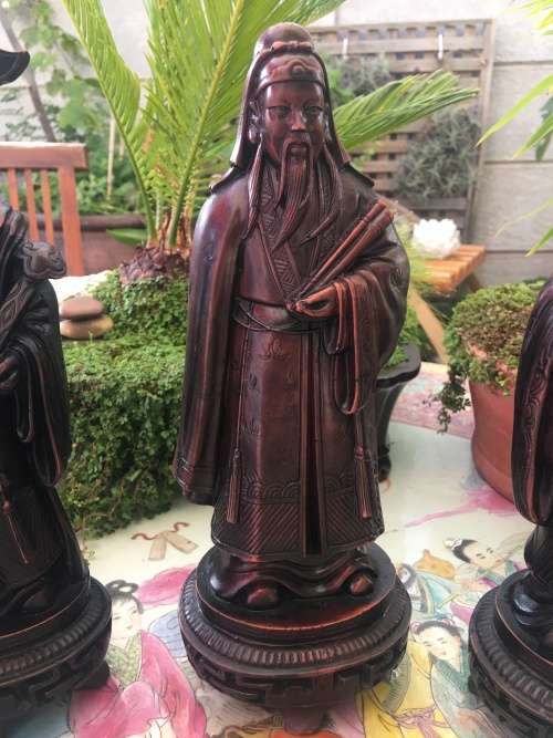 Vintage Sanxing Chinese Resin Hand Carved Figurine Set Three Deities Fu Lu Shou.